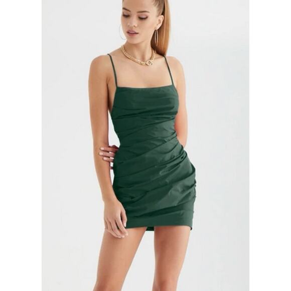 Amanda Uprichard Laconia Cypress Green Strappy Back Ruched Mini Dress Medium - Picture 1 of 10